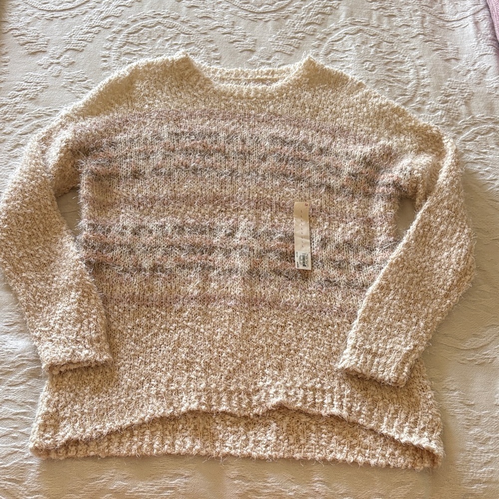 SO BNWT Cream,Pink & Brown Textured Sweater